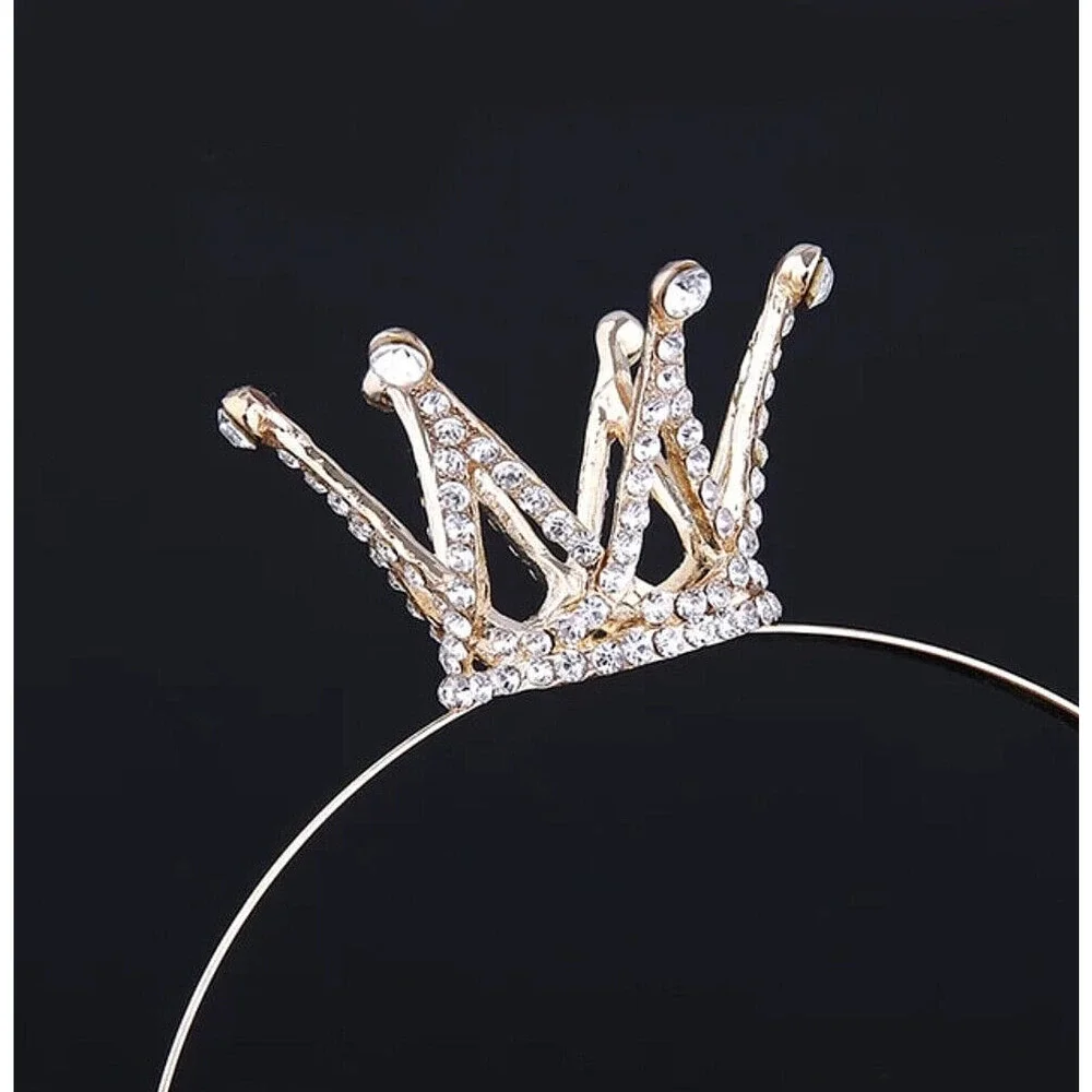 Crystal Mini Crown Headband Gold Tone Princess Tiara Women Girls OS New-No-Tags